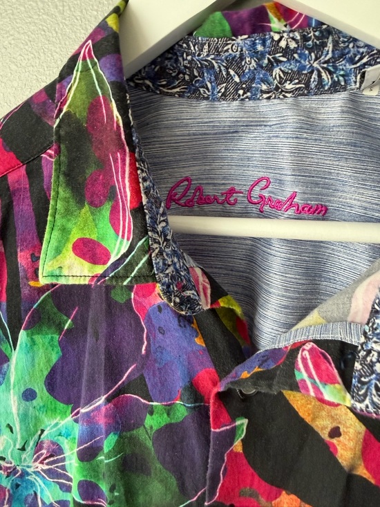 Robert Graham colorful abstract floral short sleeve button down top Men’s 1XL - Picture 4 of 7
